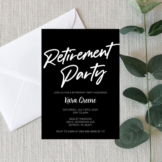 Invitación Fiesta de Jubilación Mínima en Blanco y Negro (Subido por el creador)