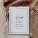 Invitación Fiesta de Jubilación minimalista<br><div class="desc">Esta minimalista invitación a una fiesta de retiro es perfecta para un simple evento. El moderno diseño romántico presenta una tipografía clásica en blanco y negro, acompañada de una caligrafía rústica y elegante con un estilo de letra a mano vintage. Personalizable de cualquier color. Mantenga el diseño simple y elegante,...</div>
