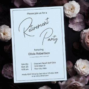 Invitación Fiesta de Jubilación Minimalista Negro y Azul Hiel