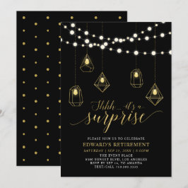 Invitación Fiesta de jubilación moderna chic dorada y negra s