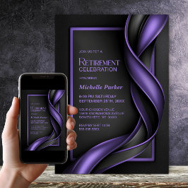Invitación Fiesta de Jubilación Moderna Negra y Morada