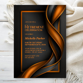 Invitación Fiesta de Jubilación Moderna Negra y Naranja