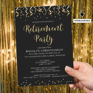 Invitación Fiesta de Jubilación Moderno de Confetti de Oro