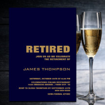 Fiesta de Jubilación Moderno Navy Simple Azul y Or