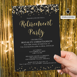 Invitación Fiesta de Jubilación Moderno Optimistas de Oro Neg