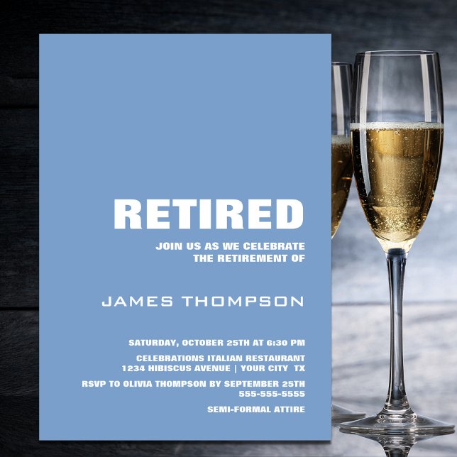 Invitación Fiesta de Jubilación Moderno Simple Dusty Azul Bla (Subido por el creador)