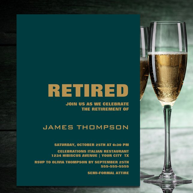 Invitación Fiesta de Jubilación Moderno Simple Verde azulado  (Subido por el creador)
