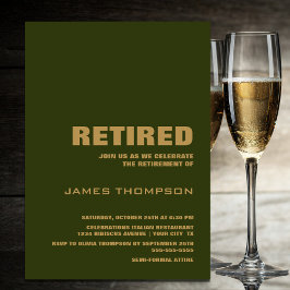 Invitación Fiesta de Jubilación Moderno Simple Verde y Oro