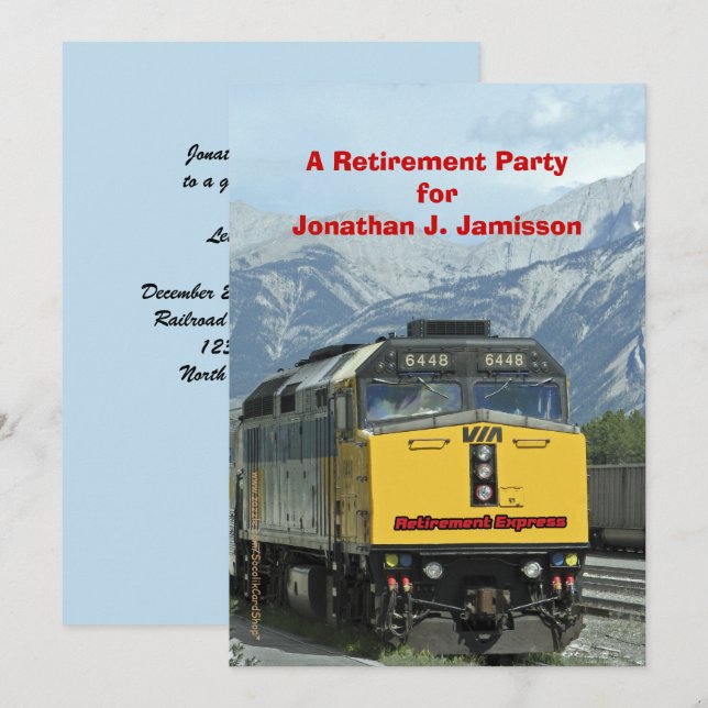 Invitación Fiesta de Jubilación, motor de tren de ferrocarril (Anverso / Reverso)