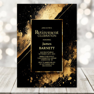 Invitación Fiesta de jubilación negra y dorada