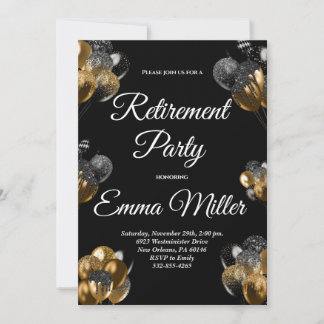 Invitación Fiesta de Jubilación Negra y Oro