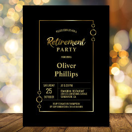 Invitación Fiesta de Jubilación Negro con Fiesta de marco dor