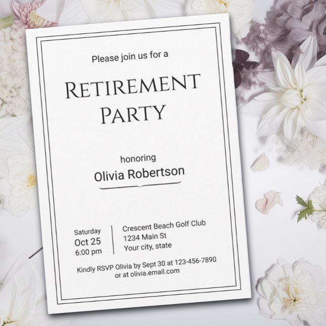 Invitación Fiesta de Jubilación Negro y Blanco Simple Corpora (Subido por el creador)