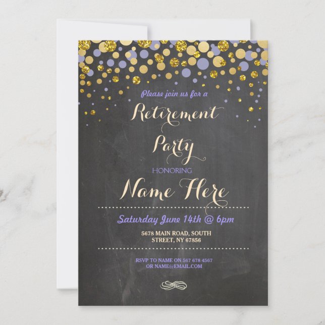 Invitación Fiesta de Jubilación Palca de Oro Púrpura Invitaci (Anverso)