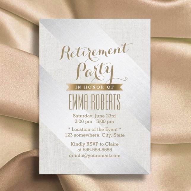 Invitación Fiesta de Jubilación Plata Plata Plata Lino Elegan (Subido por el creador)