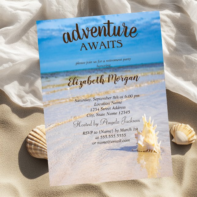 Invitación Fiesta de Jubilación Playa Adorable,Olas,Conchas   (Subido por el creador)