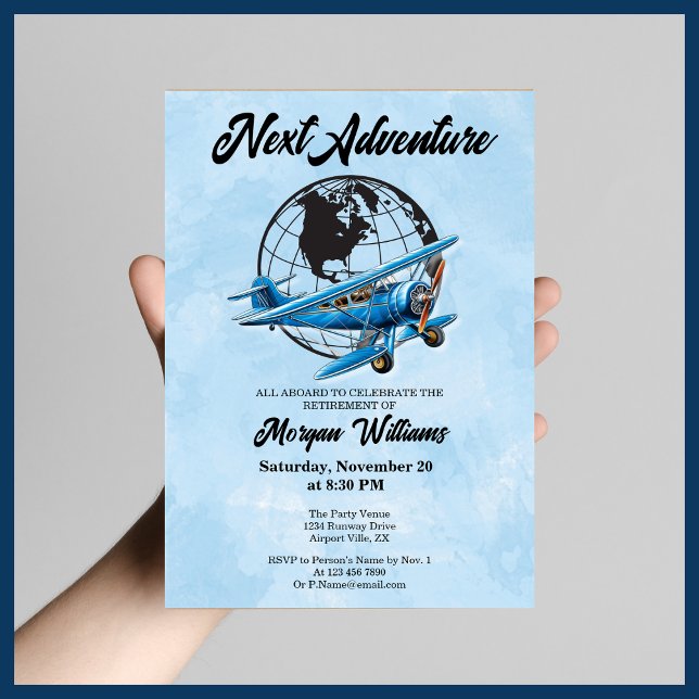 Invitación Fiesta de Jubilación Próximo Avión de Viaje de Ave (Subido por el creador)