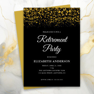 Invitación Fiesta de Jubilación Purpurina de Oro Confetti Neg