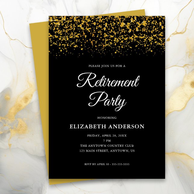 Invitación Fiesta de Jubilación Purpurina de Oro Confetti Neg (Subido por el creador)