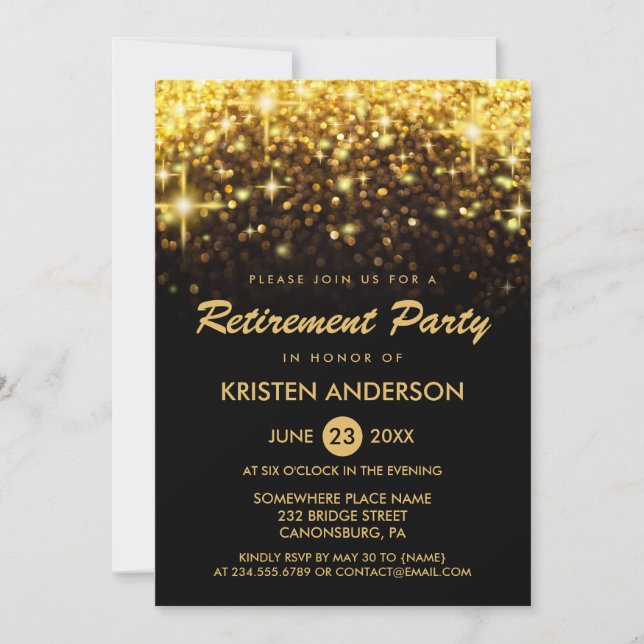 Invitación Fiesta de Jubilación Purpurina de oro Glamour Spar (Anverso)