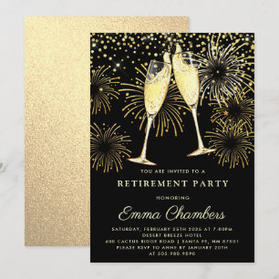 Invitación Fiesta de Jubilación Purpurina Negro Oro Confetti