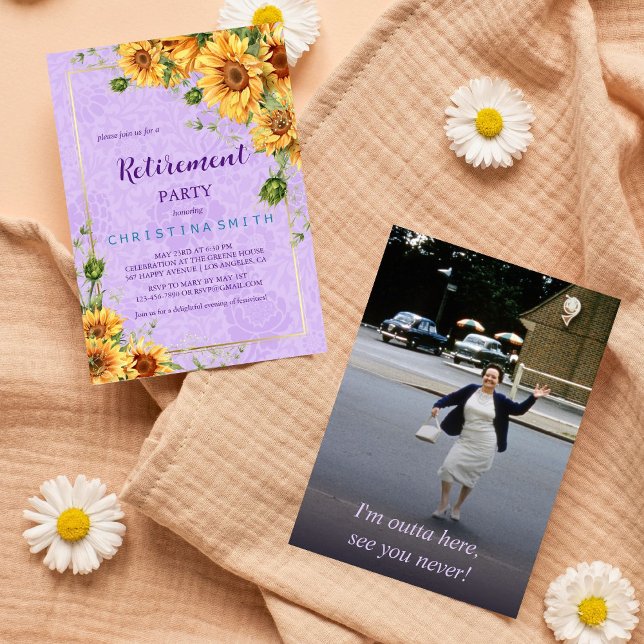 Invitación Fiesta de Jubilación Románica de las Acuarelas de  (Romantic Sunflower Watercolor Retirement Party)