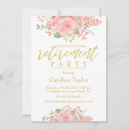 Invitación Fiesta de Jubilación Rosa Dorado Floral Rubor
