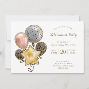Invitación Fiesta de Jubilación Rosa Globos de Oro Plateado O