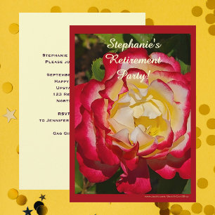 Invitación Fiesta de Jubilación Rosa Roja y Dorada Floral Mac