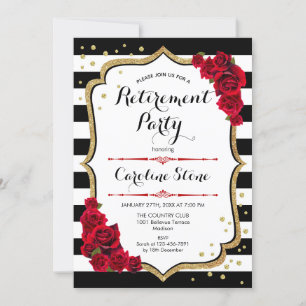 Invitación Fiesta de Jubilación - Rosas de franjas blancas ne