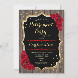 Invitación Fiesta de Jubilación - Rosas Rojas Rojas de Madera
