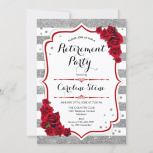 Invitación Fiesta de Jubilación - Rosas Silver White Strips