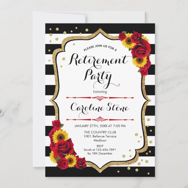 Invitación Fiesta de Jubilación - Rosas Sunflowers (Anverso)