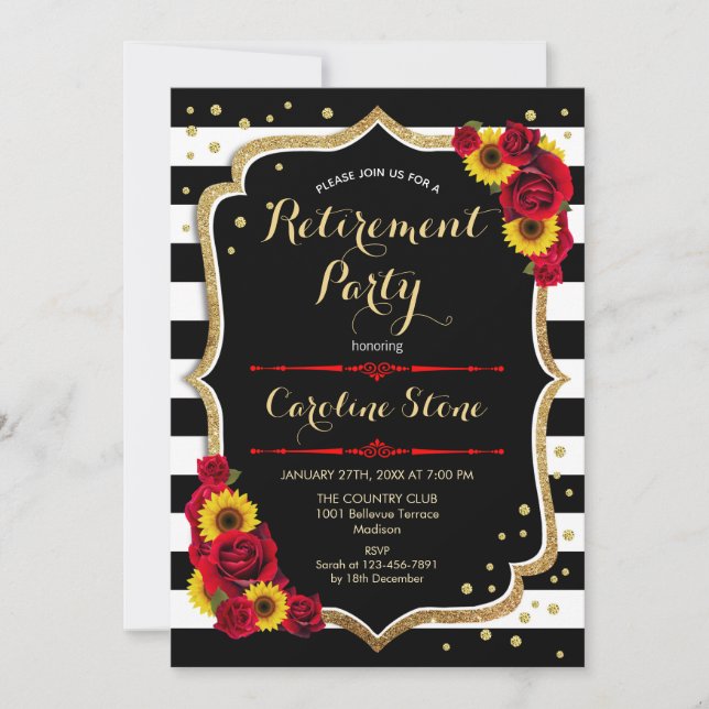 Invitación Fiesta de Jubilación - Rosas Sunflowers (Anverso)