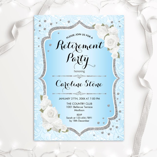Invitación Fiesta de Jubilación - Roses blancos azules (Subido por el creador)