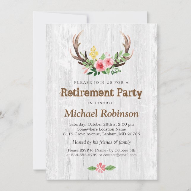 Invitación Fiesta de Jubilación Rusa de Antler Deer de Madera (Anverso)