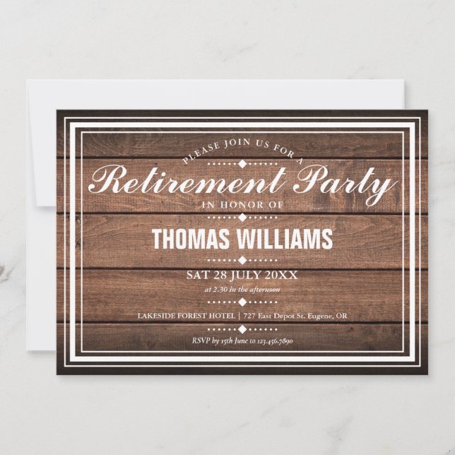 Invitación Fiesta de Jubilación Rusa de Madera de Barn (Anverso)