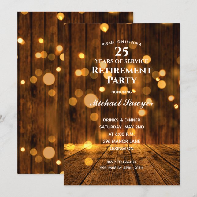 Invitación Fiesta de Jubilación Rusa de Madera y Luces (Anverso / Reverso)