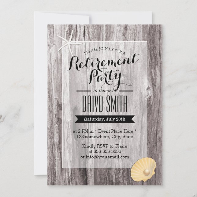 Invitación Fiesta de Jubilación Rustic Beach Driftwood (Anverso)