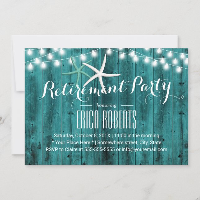 Invitación Fiesta de Jubilación Rustic Verde azulada Beach St (Anverso)