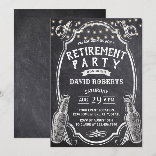 Invitación Fiesta de Jubilación Rústica de Cartón de Cerveza (Anverso / Reverso)