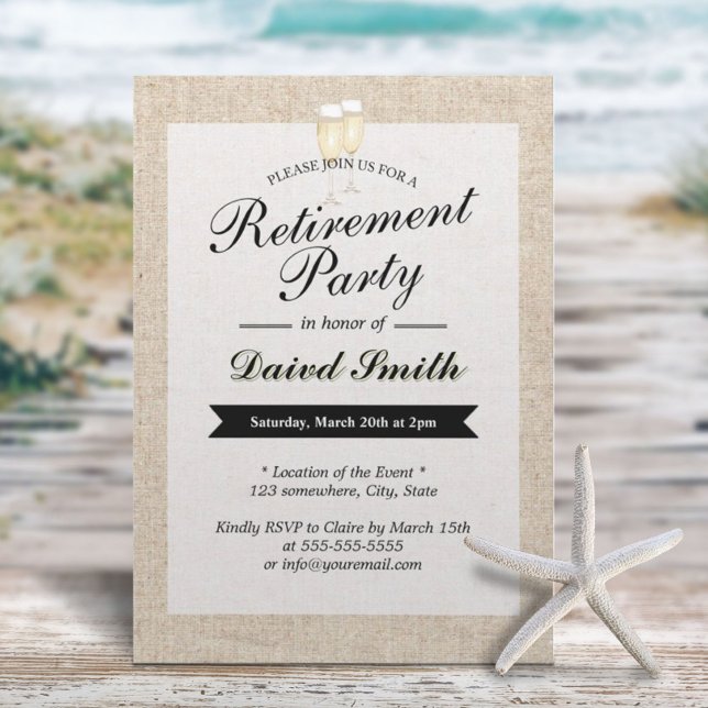 Invitación Fiesta de Jubilación Saluda Rústica Burlap (Subido por el creador)