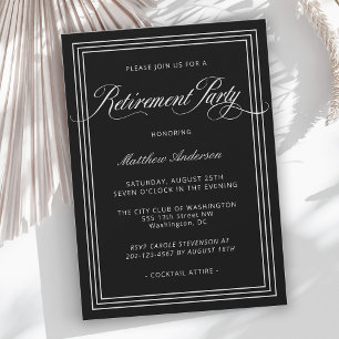 Invitación Fiesta de Jubilación Sencillo Negro Elegante