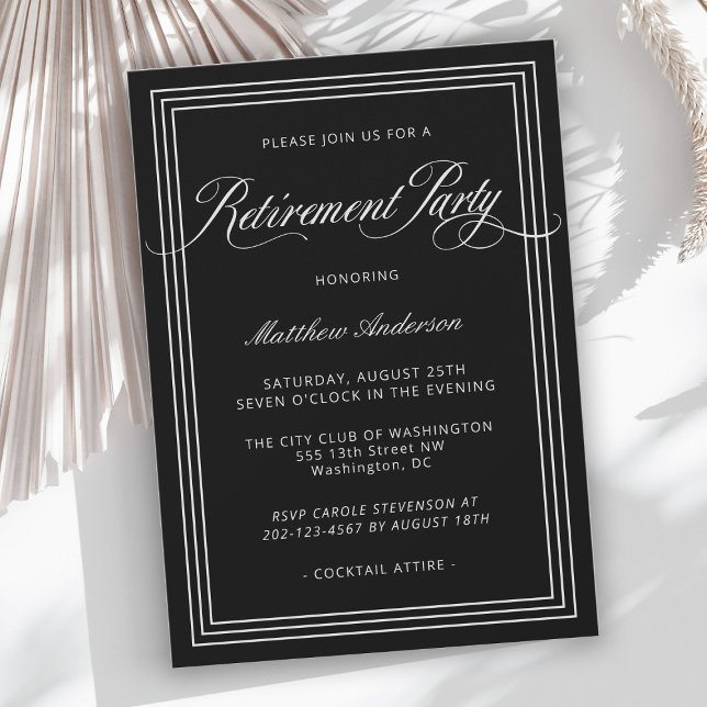 Invitación Fiesta de Jubilación Sencillo Negro Elegante (Subido por el creador)