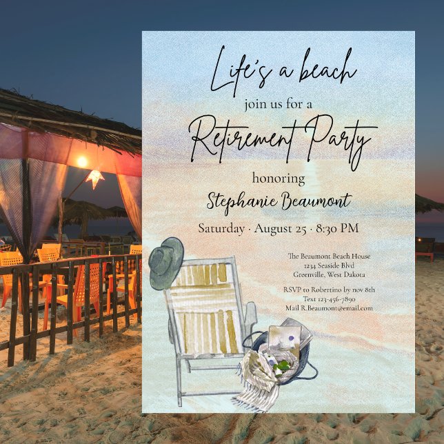 Invitación Fiesta de Jubilación Silla de Playa de la Vida (Subido por el creador)