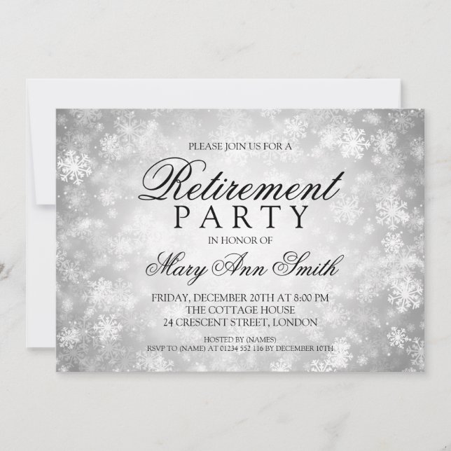 Invitación Fiesta de jubilación Silver Winter Wonderland (Anverso)