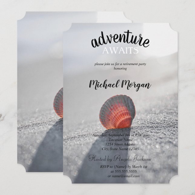 Invitación Fiesta de jubilación Simple con conchas de playa (Anverso / Reverso)