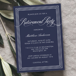Invitación Fiesta de Jubilación Simple y Elegante de Azul Mar