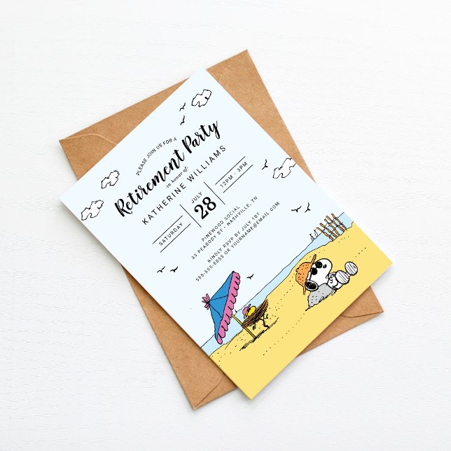 Invitación Fiesta de Jubilación | Snoopy & Woodstock en la pl (Subido por el creador)
