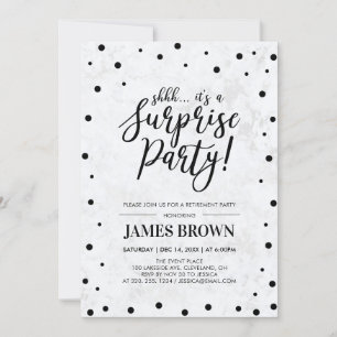 Invitación Fiesta de Jubilación Sorpresa con Confeti Negro y 